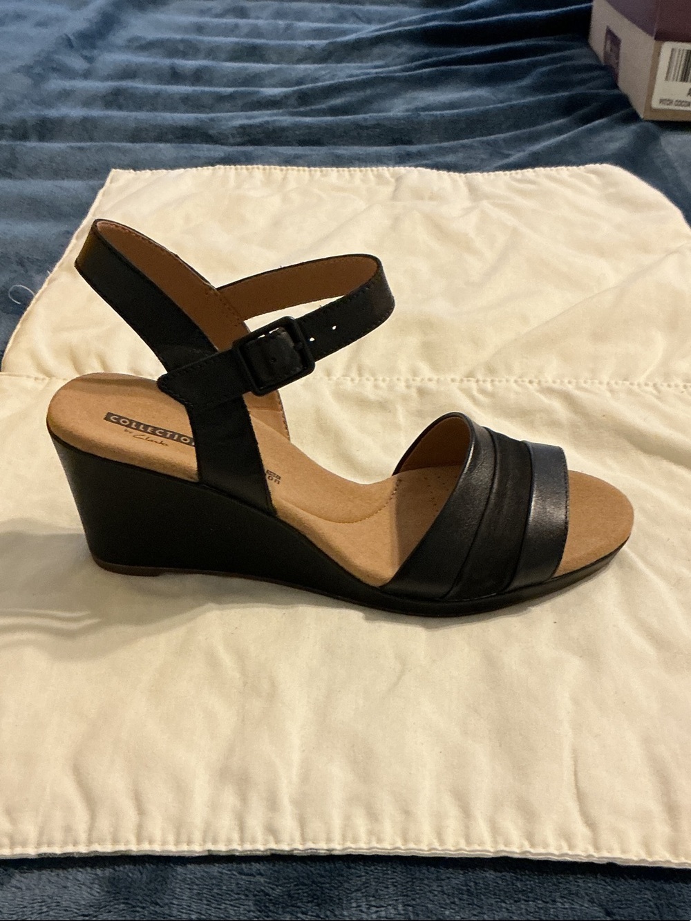 Collection B Black Ankle-Strap Wedge Sandals